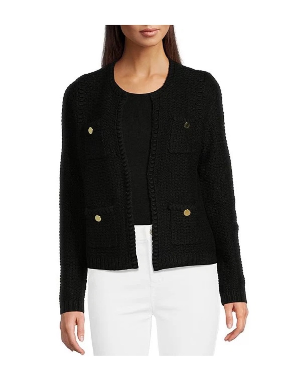 Lilly Pulitzer Kenton Black Metallic Sweater with Gold Buttons large new
